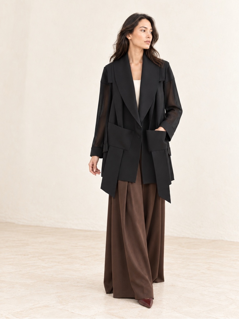 Marie Saint Pierre Sculptural Double Scuba Jersey / Mesh Trench Blazer Sz 6